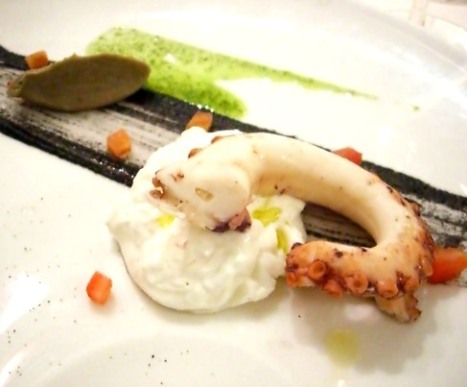 Tepid octopus, cold burrata cheese and smoked eggplant puree - heaven! 